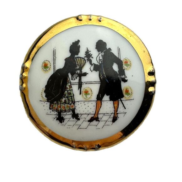 Vintage Silhouette Dancing Courting Couple Pin Brooch Germany - Picture 1 of 7